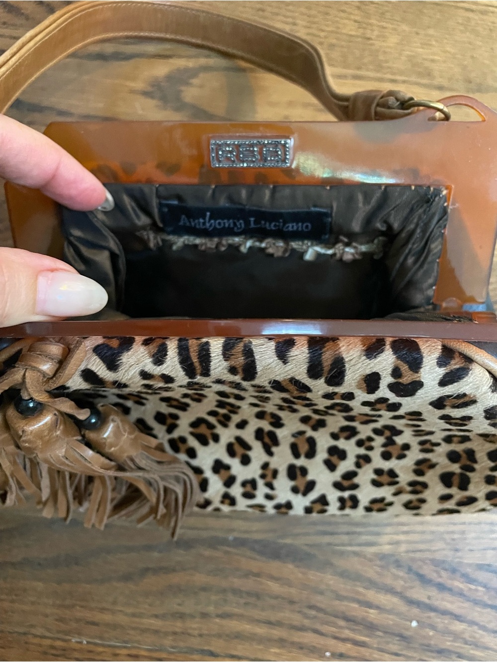 Anthony Luciano Vintage Bespoke Leopard Pony Hair Lucite Frame Bag - Designer - Picture 4 of 7